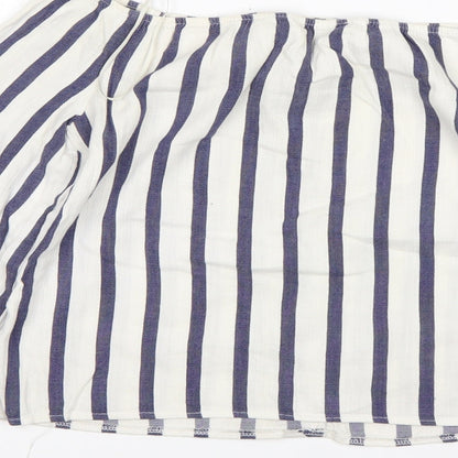 Miss Selfridge Womens Multicoloured Striped Cotton Basic T-Shirt Size 4 Off the Shoulder