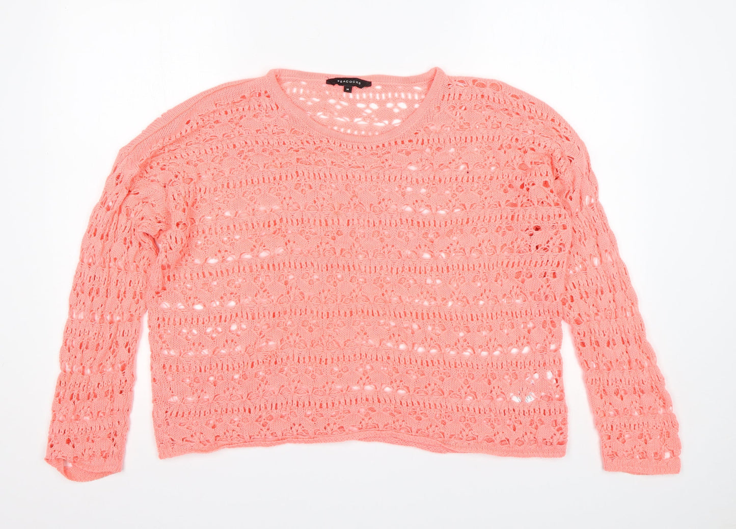 Peacocks Womens Pink Round Neck  Acrylic Pullover Jumper Size M
