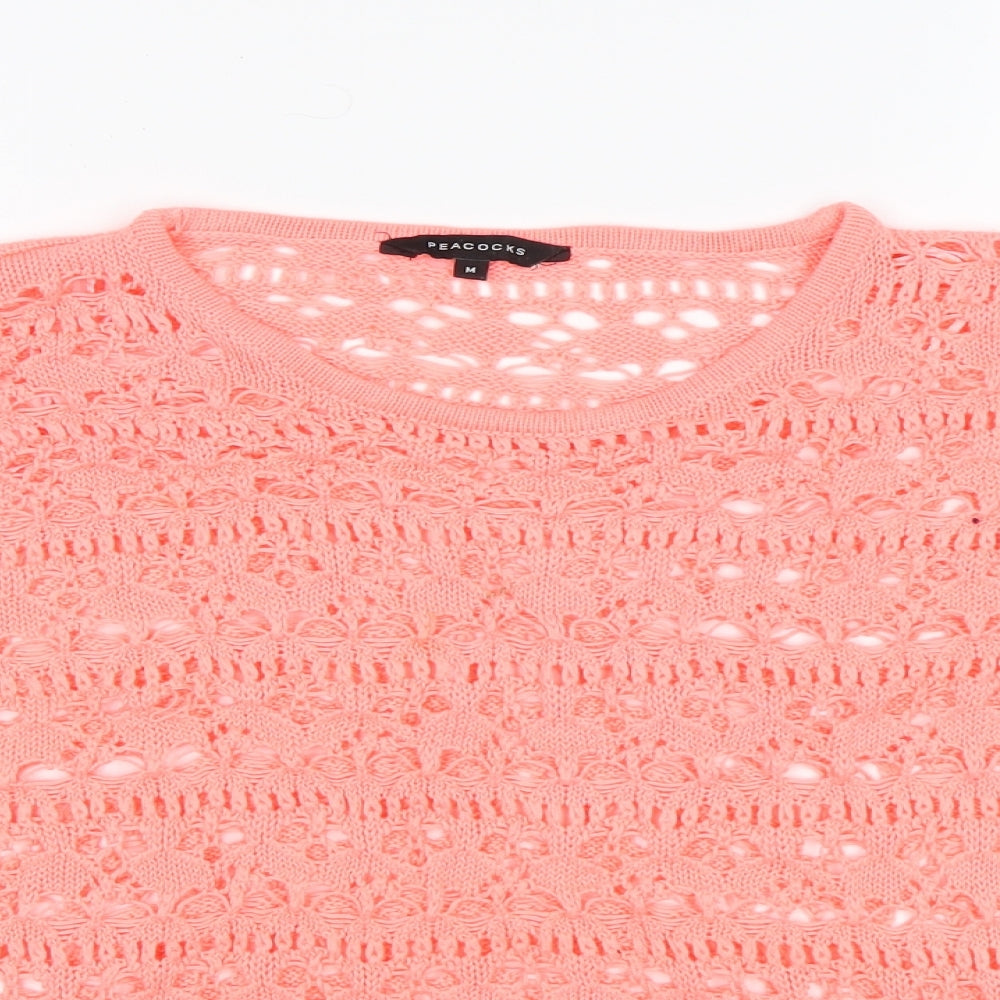 Peacocks Womens Pink Round Neck  Acrylic Pullover Jumper Size M