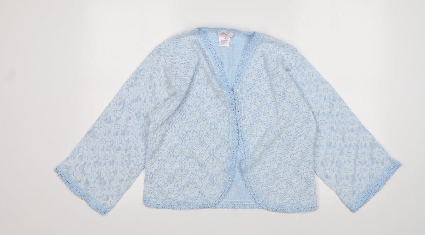 Lux Lux Womens Blue V-Neck Floral Acrylic Cardigan Jumper Size M