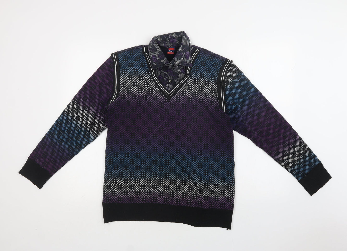 HJLRT Womens Multicoloured Collared Geometric  Henley Jumper Size XL