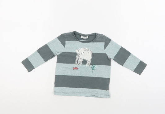NEXT Baby Green Striped Cotton Basic T-Shirt Size 6-9 Months Crew Neck Snap