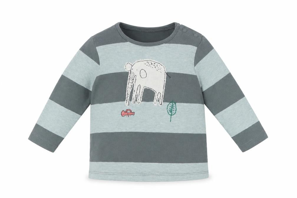 Next Baby Green Striped Cotton Basic T-Shirt Size 6-9 Months Crew Neck Snap