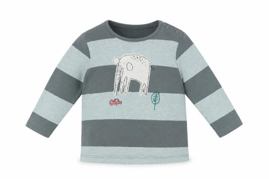 Next Baby Green Striped Cotton Basic T-Shirt Size 6-9 Months Crew Neck Snap