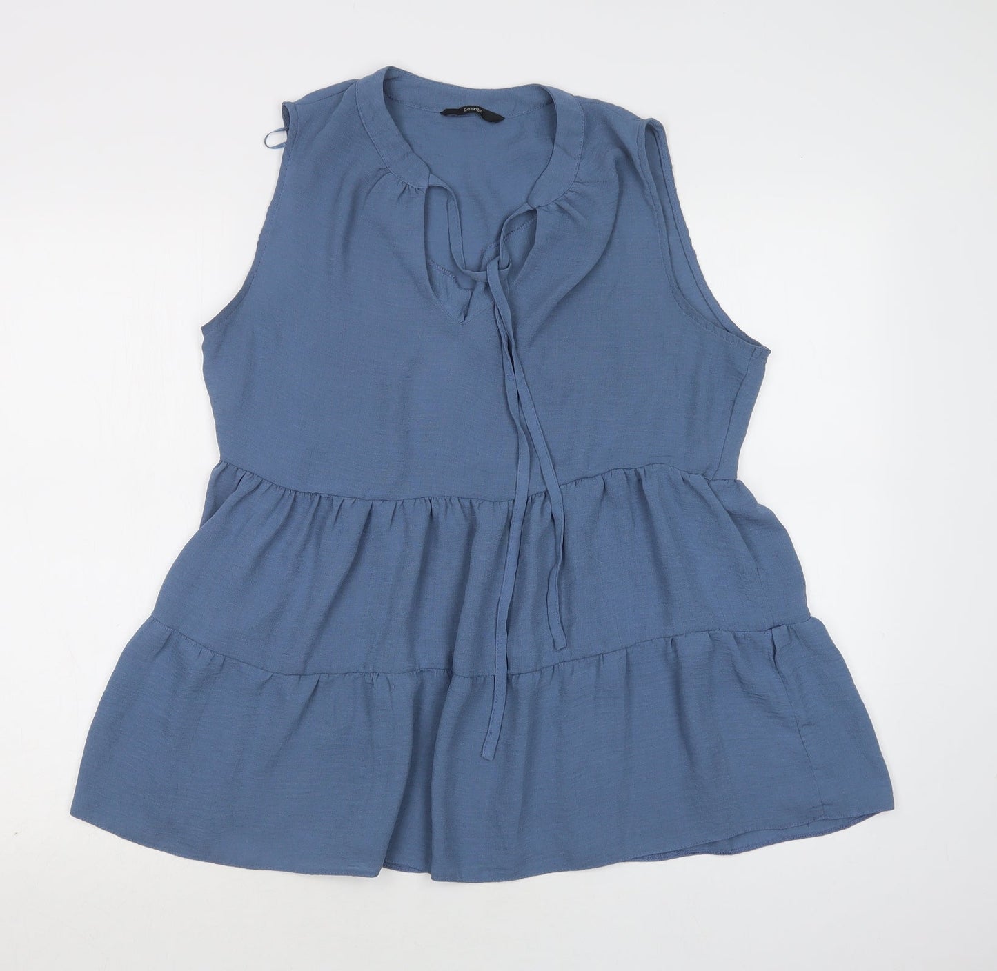 George Womens Blue  Polyester Basic Blouse Size 12 V-Neck