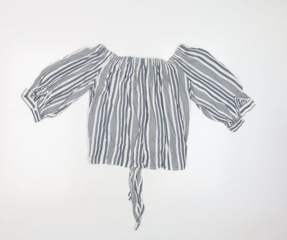 Preloved New Look Womens Grey Striped Viscose Basic Blouse Size 8 Off the Shoulder - Back