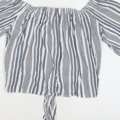 Preloved New Look Womens Grey Striped Viscose Basic Blouse Size 8 Off the Shoulder - Label