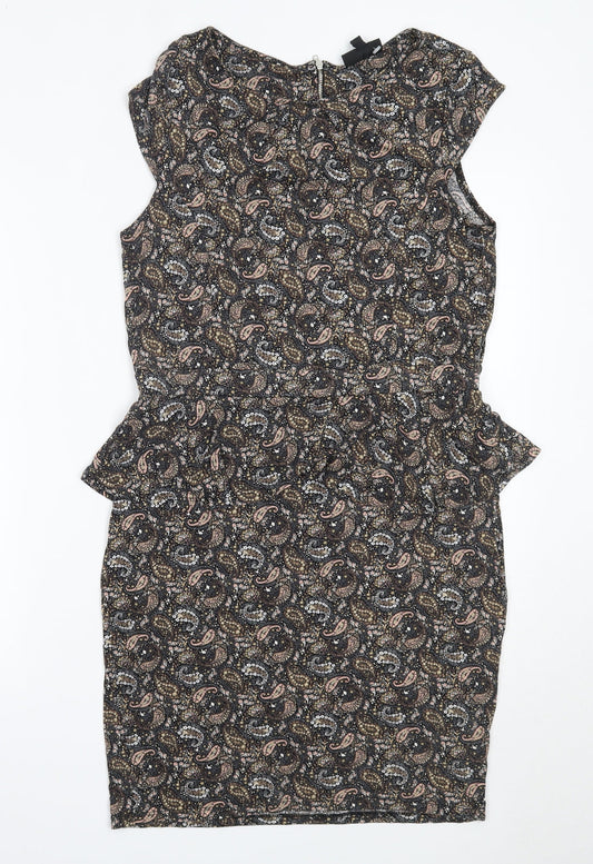Warehouse Womens Black Paisley Viscose Shift  Size 16  Round Neck