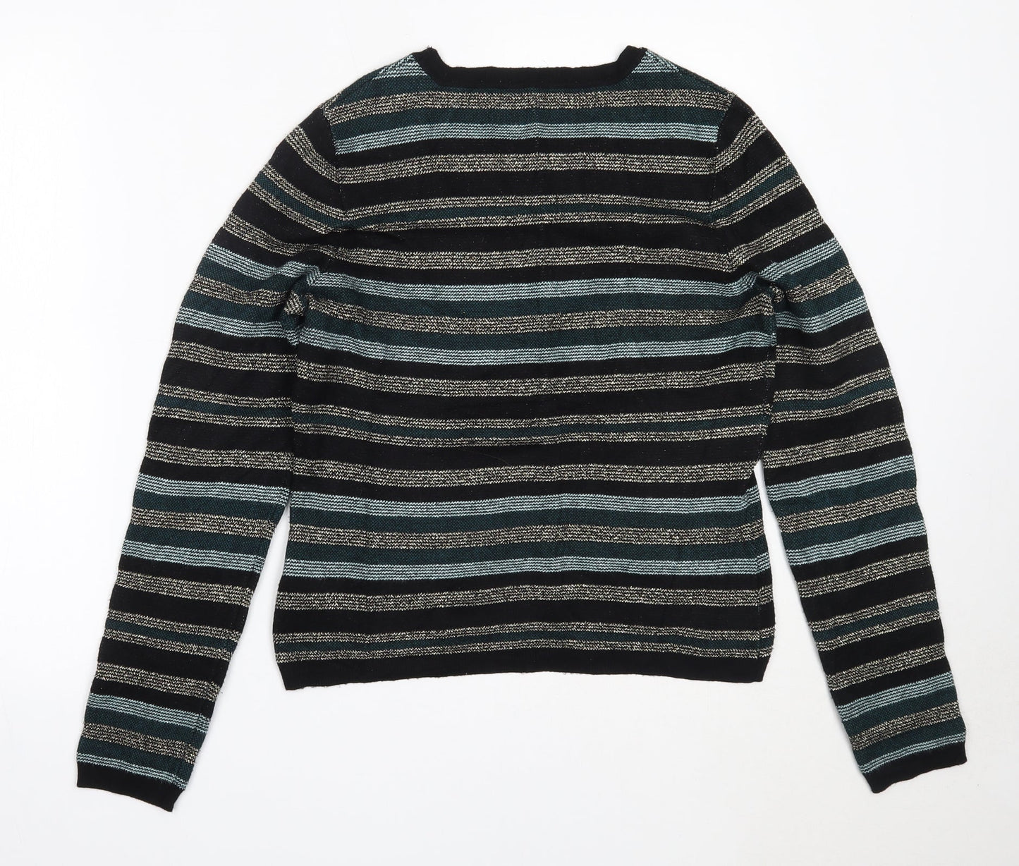 Oasis Womens Black Round Neck Striped Viscose Pullover Jumper Size M