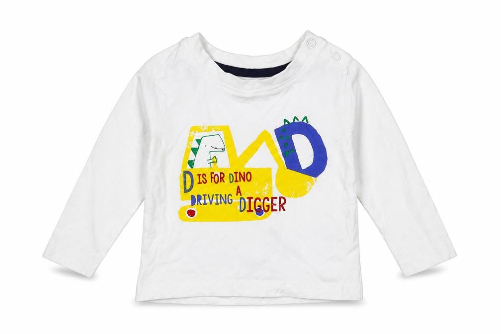 Mini Rebel Boys White  Cotton Basic T-Shirt Size 6-9 Months Round Neck