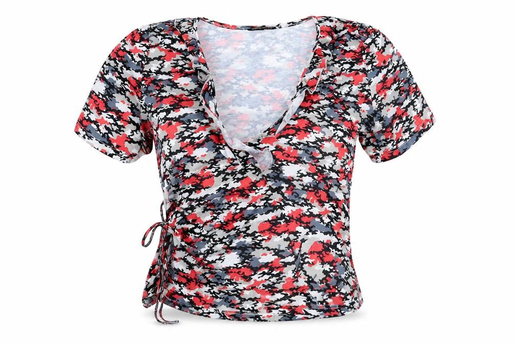 SheIn Womens Red Camouflage Polyester Basic Blouse Size L V-Neck