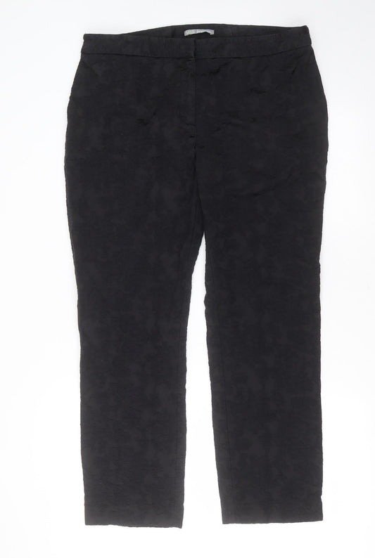 Marks and Spencer Womens Black Floral Polyester Blend Trousers  Size 36 in L29 in Regular