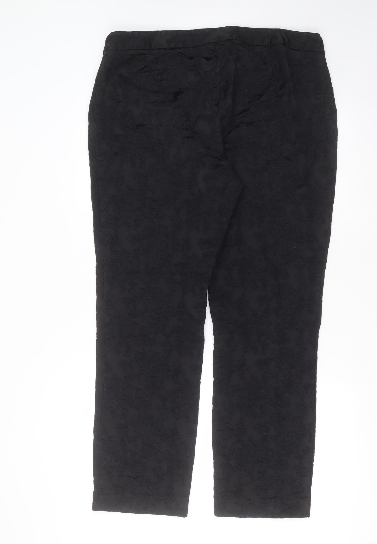 Marks and Spencer Womens Black Floral Polyester Blend Trousers  Size 36 in L29 in Regular