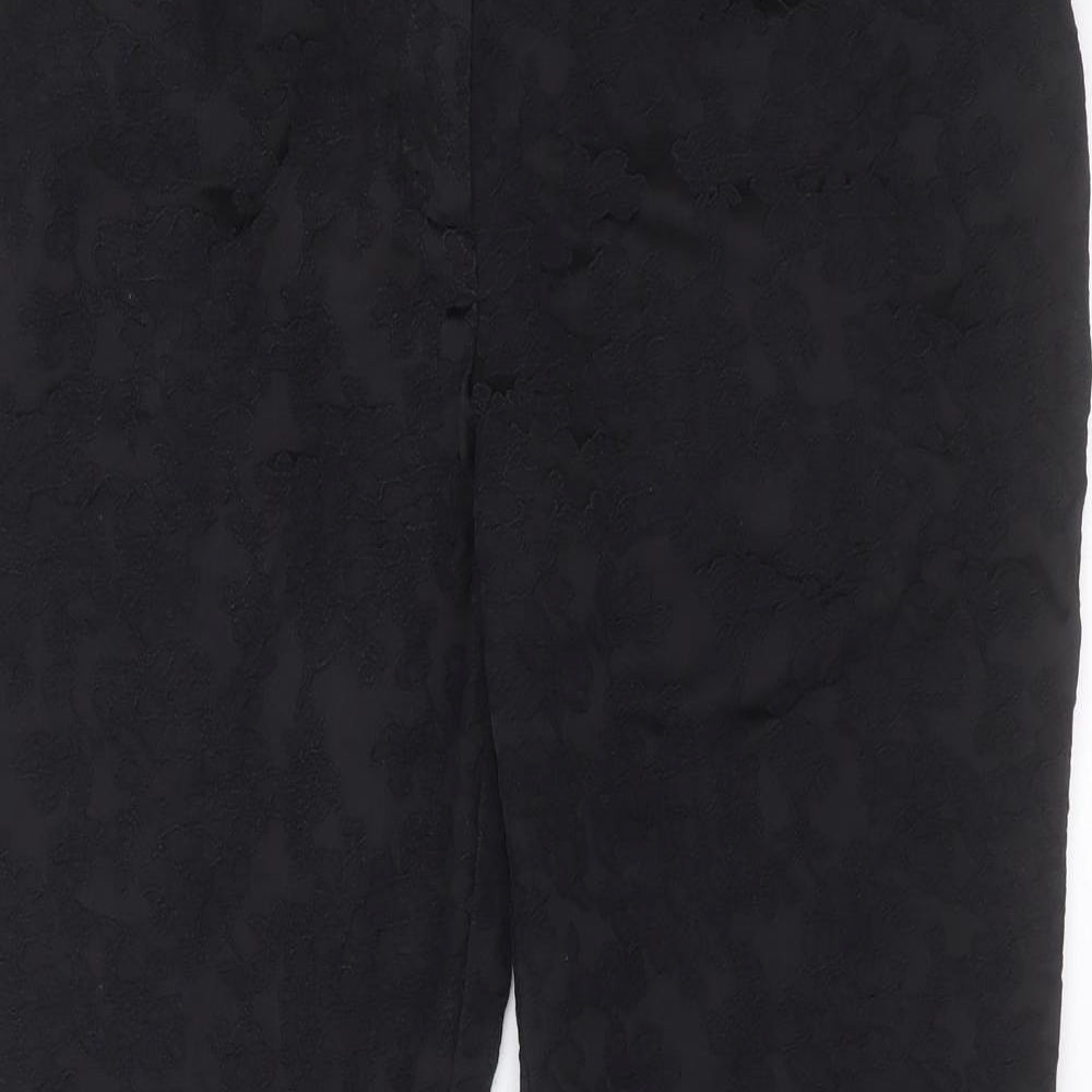Marks and Spencer Womens Black Floral Polyester Blend Trousers  Size 36 in L29 in Regular