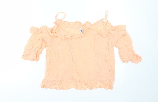 Preloved FB sister Womens Orange  Polyester Basic Blouse Size M Round Neck - cold shoulder - Front