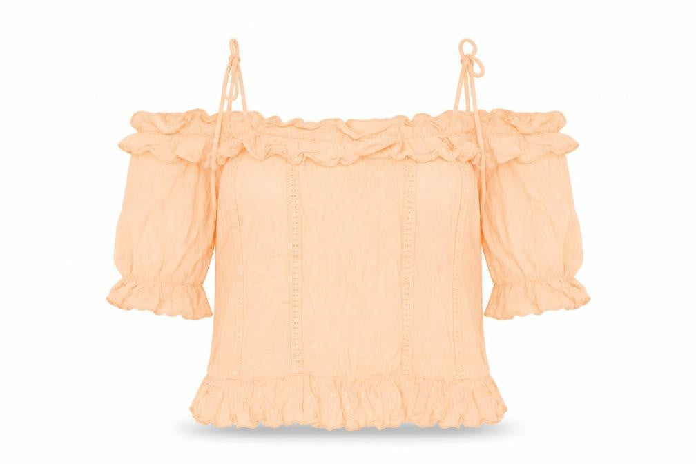 FB sister Womens Orange  Polyester Basic Blouse Size M Round Neck - cold shoulder