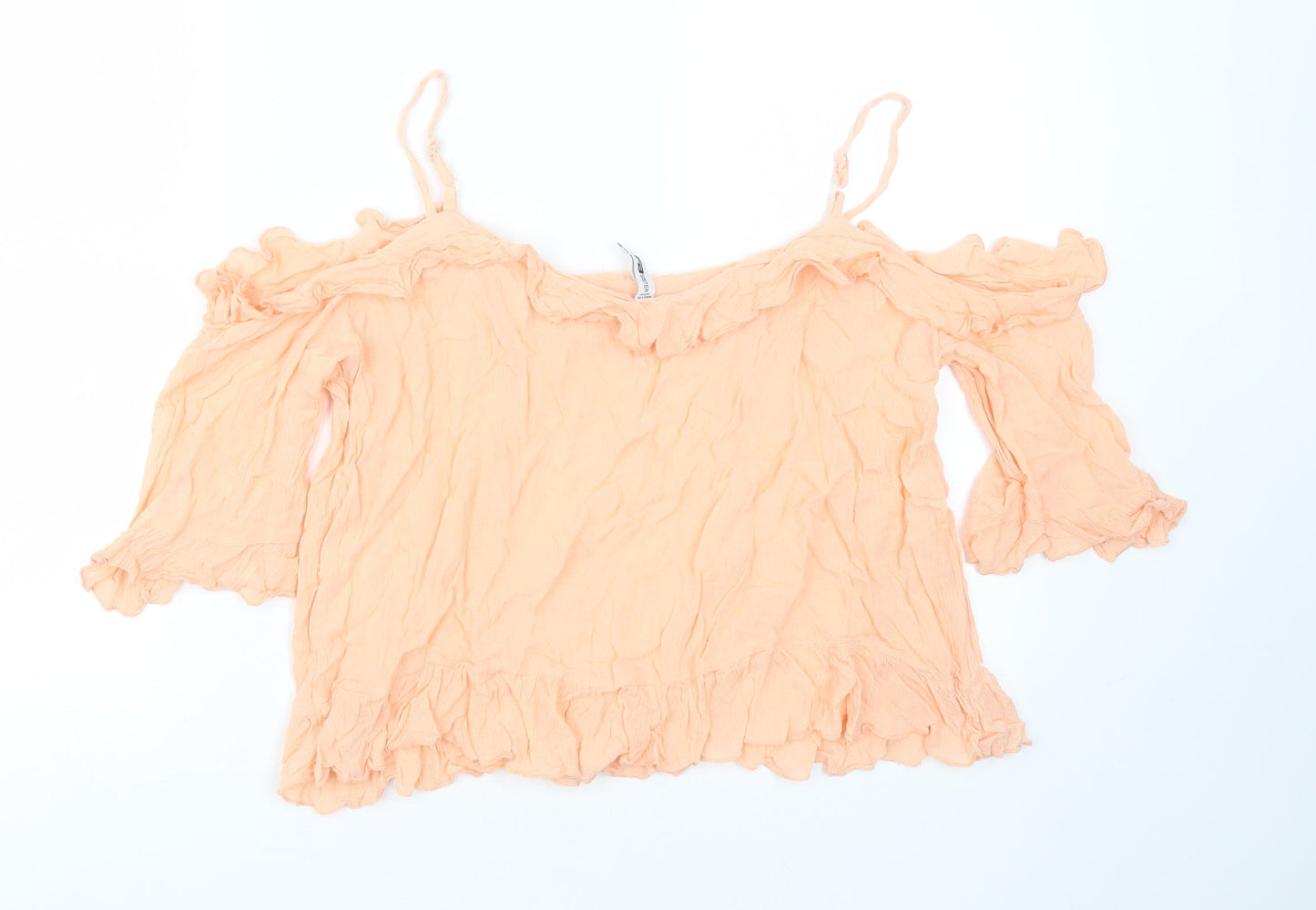 FB sister Womens Orange  Polyester Basic Blouse Size M Round Neck - cold shoulder
