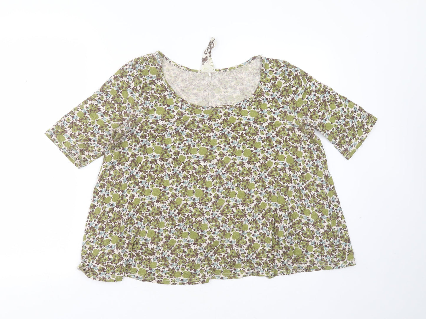 NEXT Womens Green Floral Cotton Basic T-Shirt Size 12 Round Neck