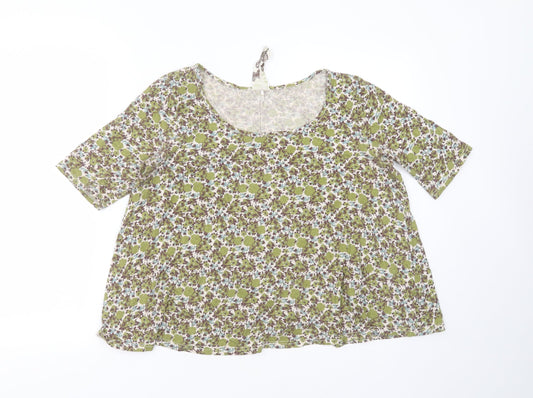 NEXT Womens Green Floral Cotton Basic T-Shirt Size 12 Round Neck