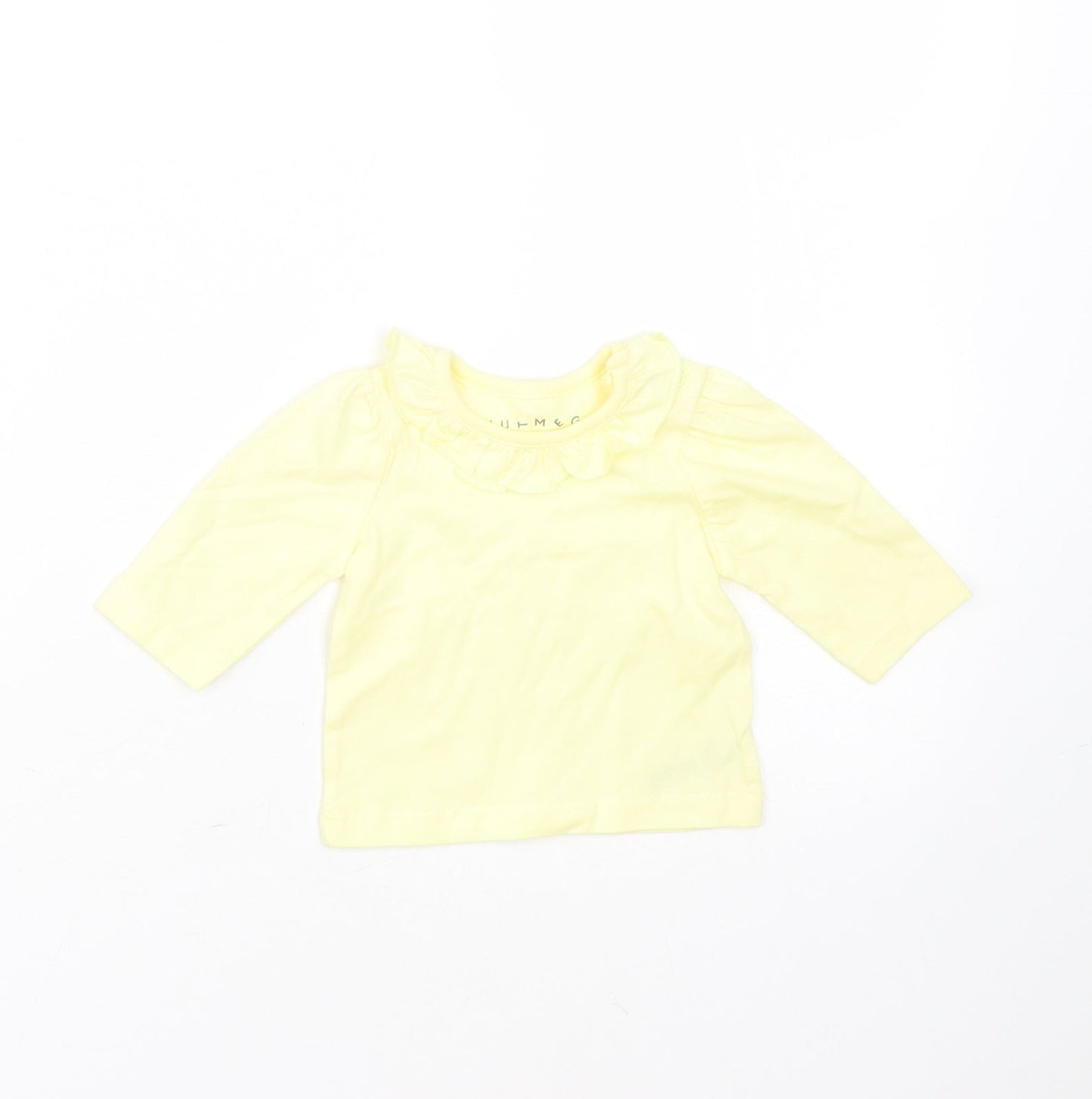 Nutmeg Girls Yellow  Cotton Basic T-Shirt Size Newborn Round Neck