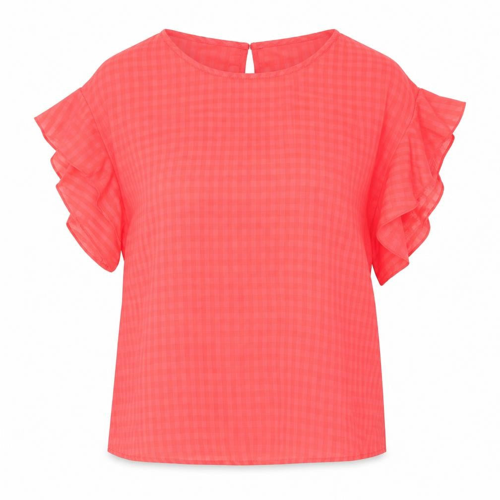 Papaya Womens Pink Check Polyester Basic Blouse Size S Round Neck