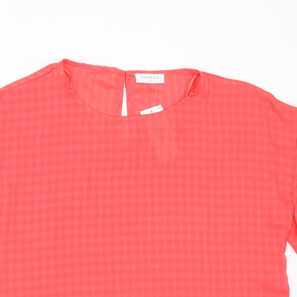 Papaya Womens Pink Check Polyester Basic Blouse Size S Round Neck