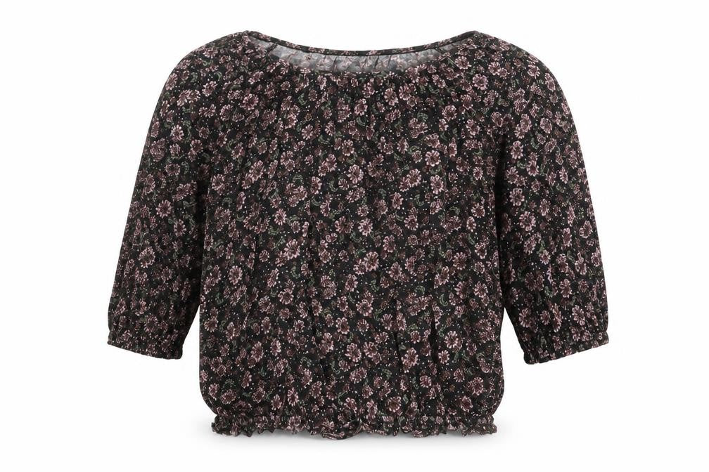New Look Womens Black Floral Polyester Blend Basic Blouse Size 12 Round Neck