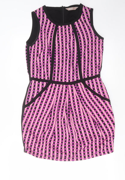 Awear Womens Purple Geometric Polyester Shift  Size 10  Round Neck