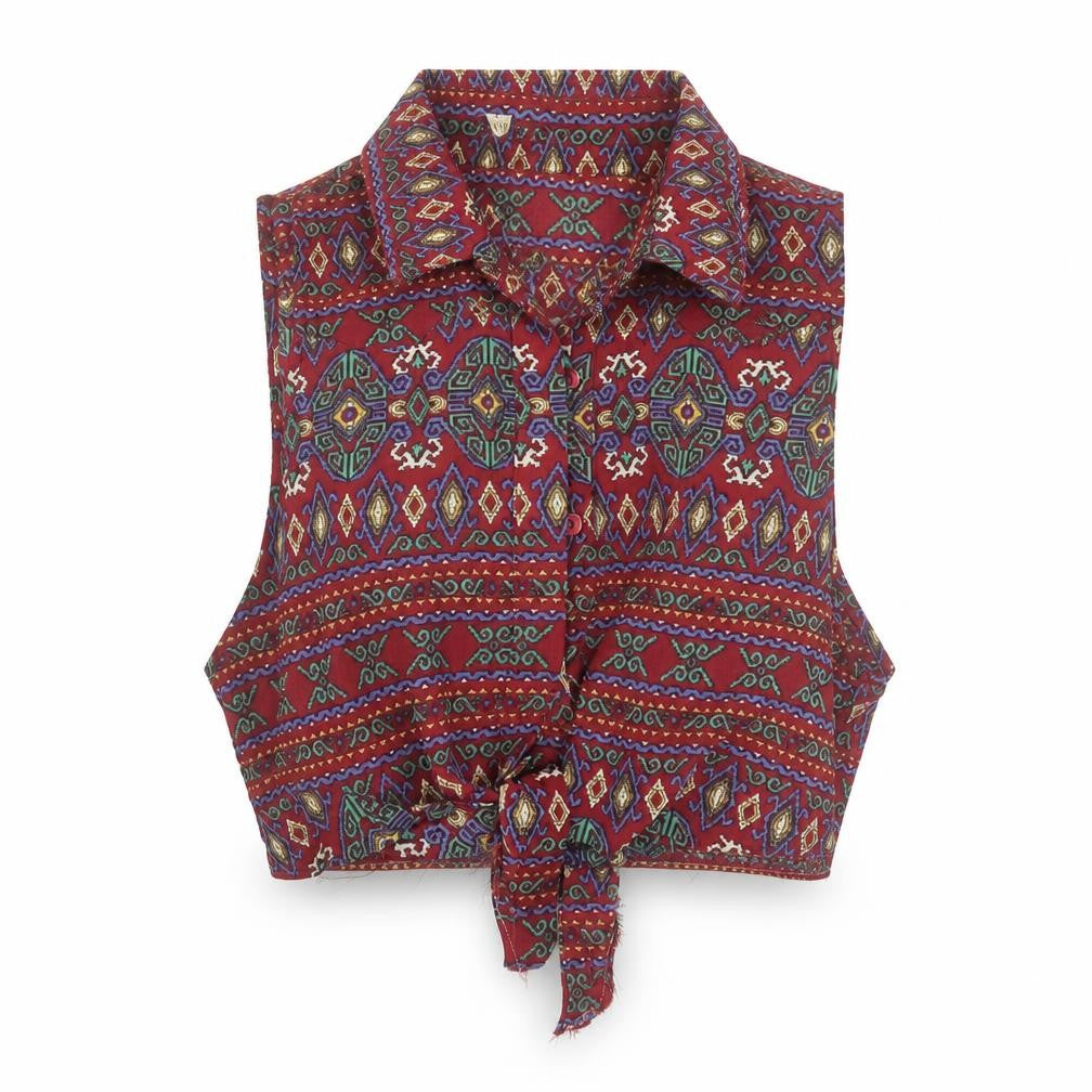 Glamorous Womens Multicoloured Geometric Polyester Cropped Blouse Size 10 Collared