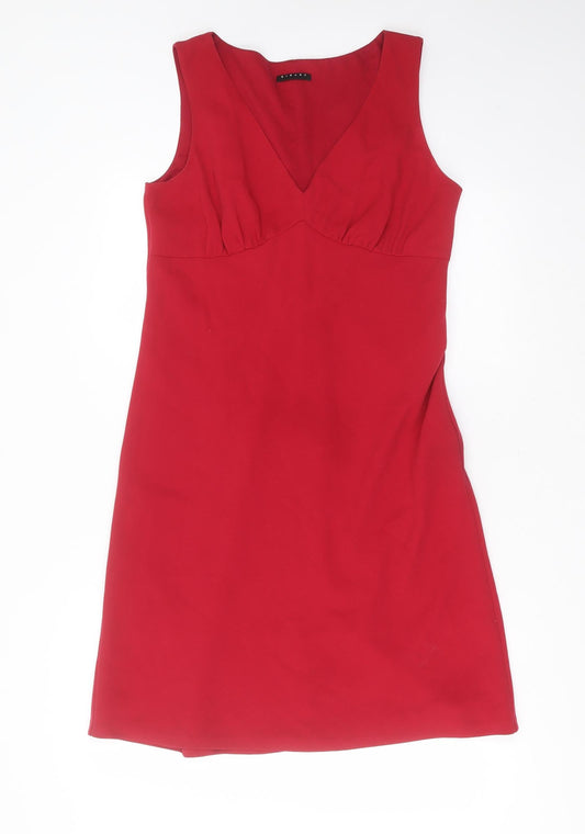 Sisley Womens Red  Polyester Shift  Size M  V-Neck