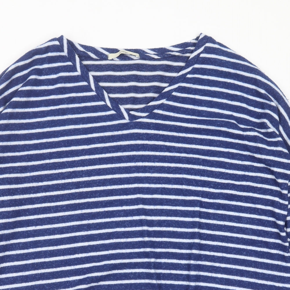 George Womens Blue V-Neck Striped Polyester Pullover Jumper Size 18