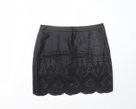 Bikbok Womens Black Floral Polyester Mini Skirt Size M    - Embroidered detail
