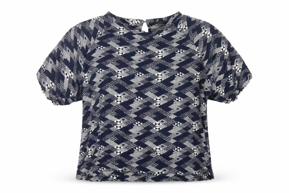 cassiopeia Womens Blue Geometric Viscose Basic Blouse Size XL Round Neck
