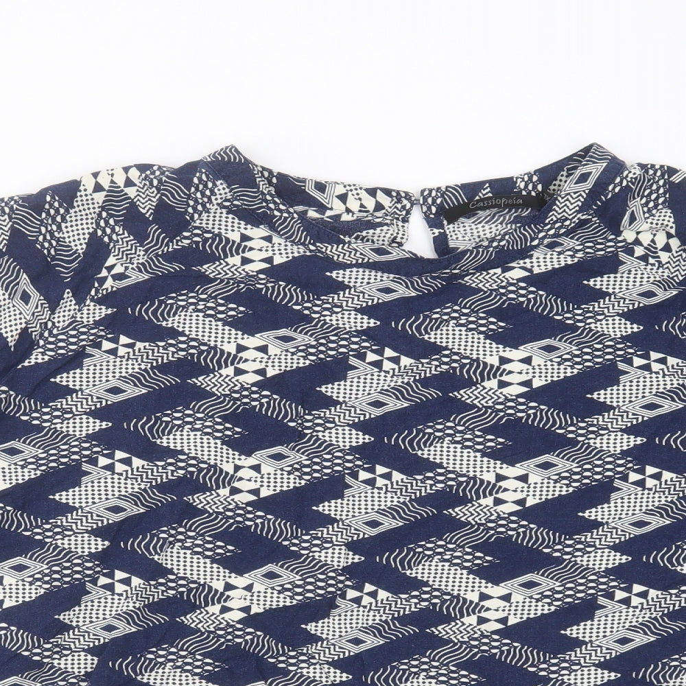 cassiopeia Womens Blue Geometric Viscose Basic Blouse Size XL Round Neck