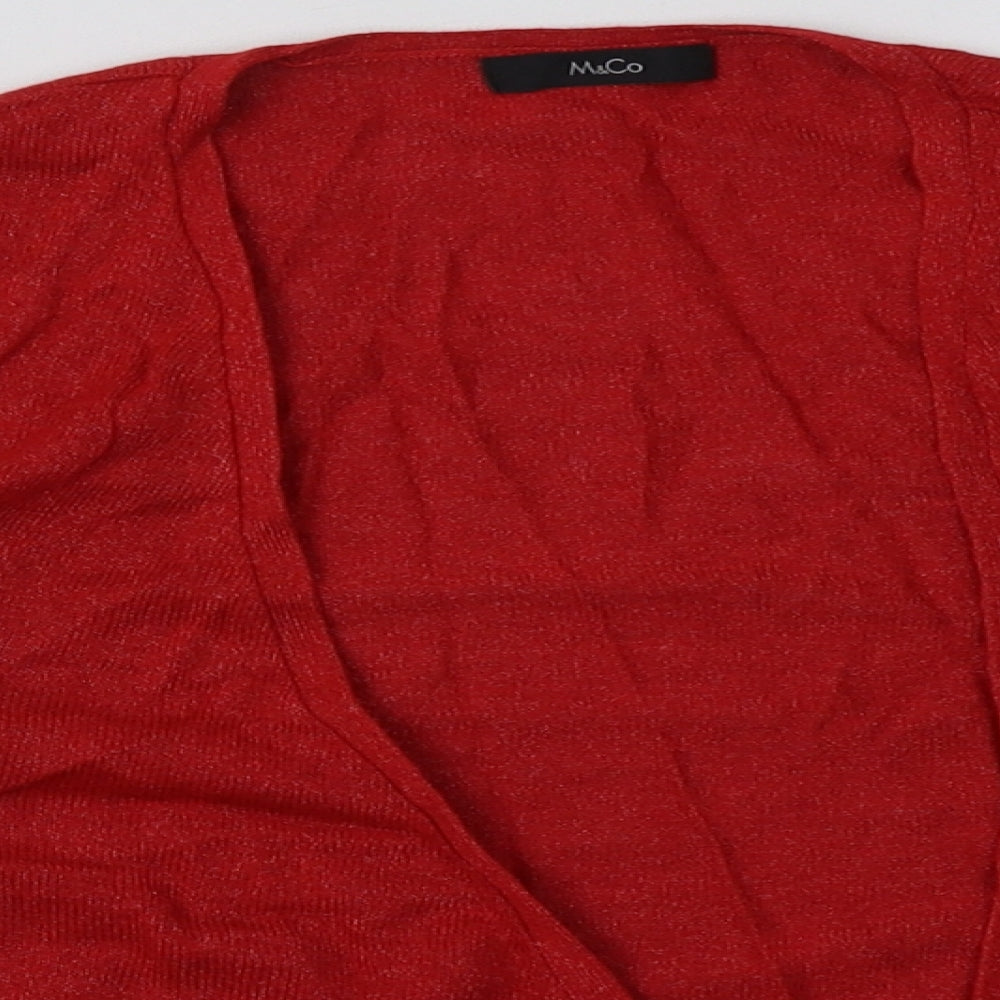 M&Co Womens Red V-Neck  Viscose Cardigan Jumper Size 12