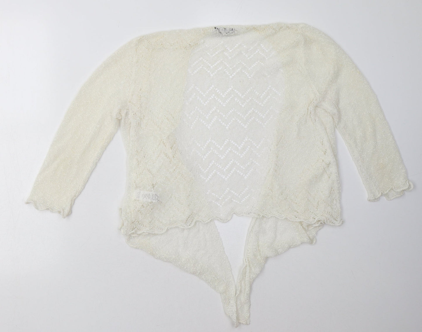 M&Co Womens White V-Neck  Acrylic Cardigan Jumper Size 12