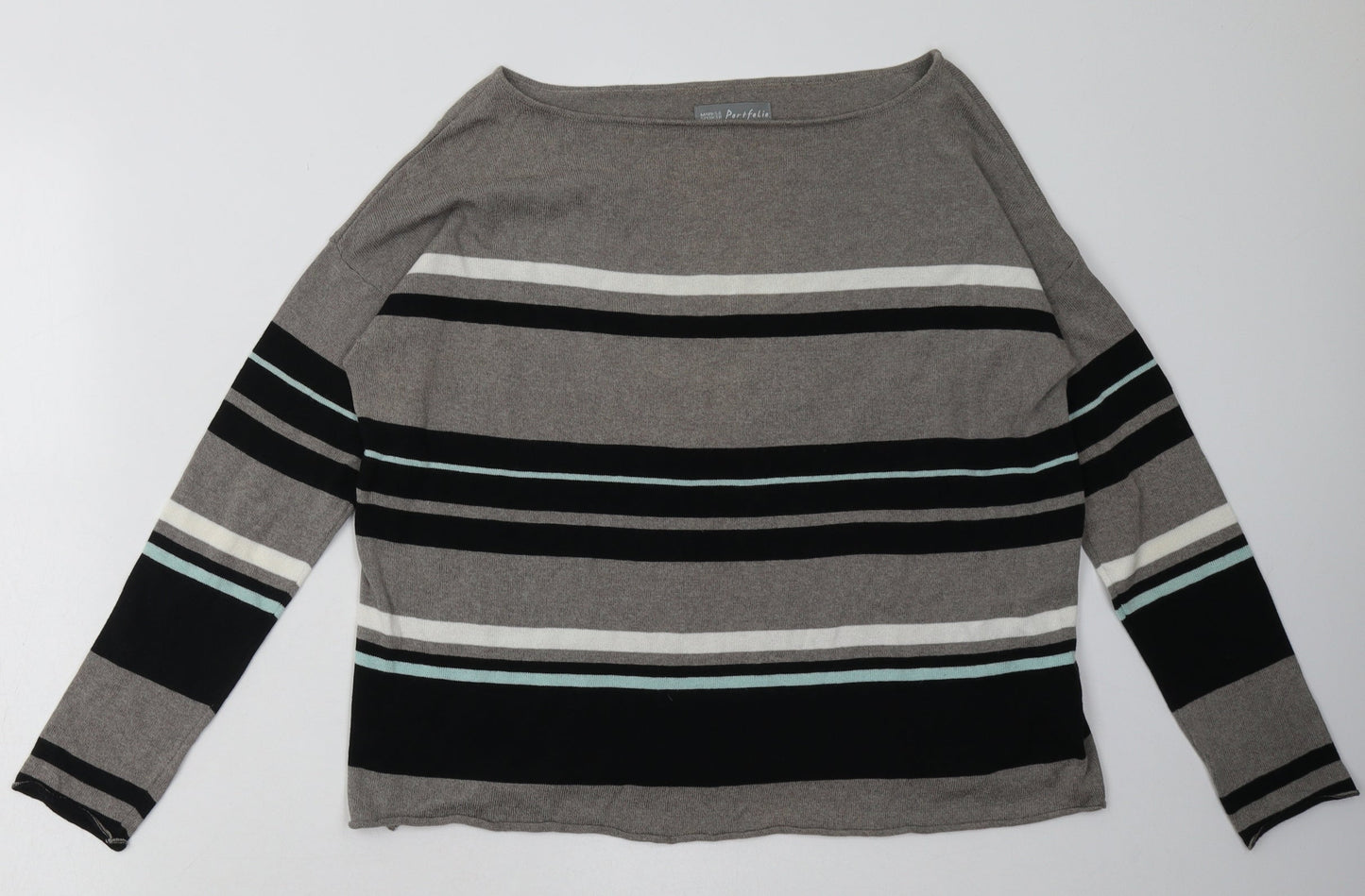 Marks and Spencer Womens Grey Striped Cotton Pullover Sweatshirt Size 8  Pullover