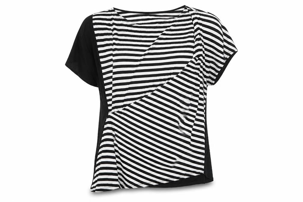 Avon Womens Black Striped Viscose Basic Blouse Size 14 Round Neck