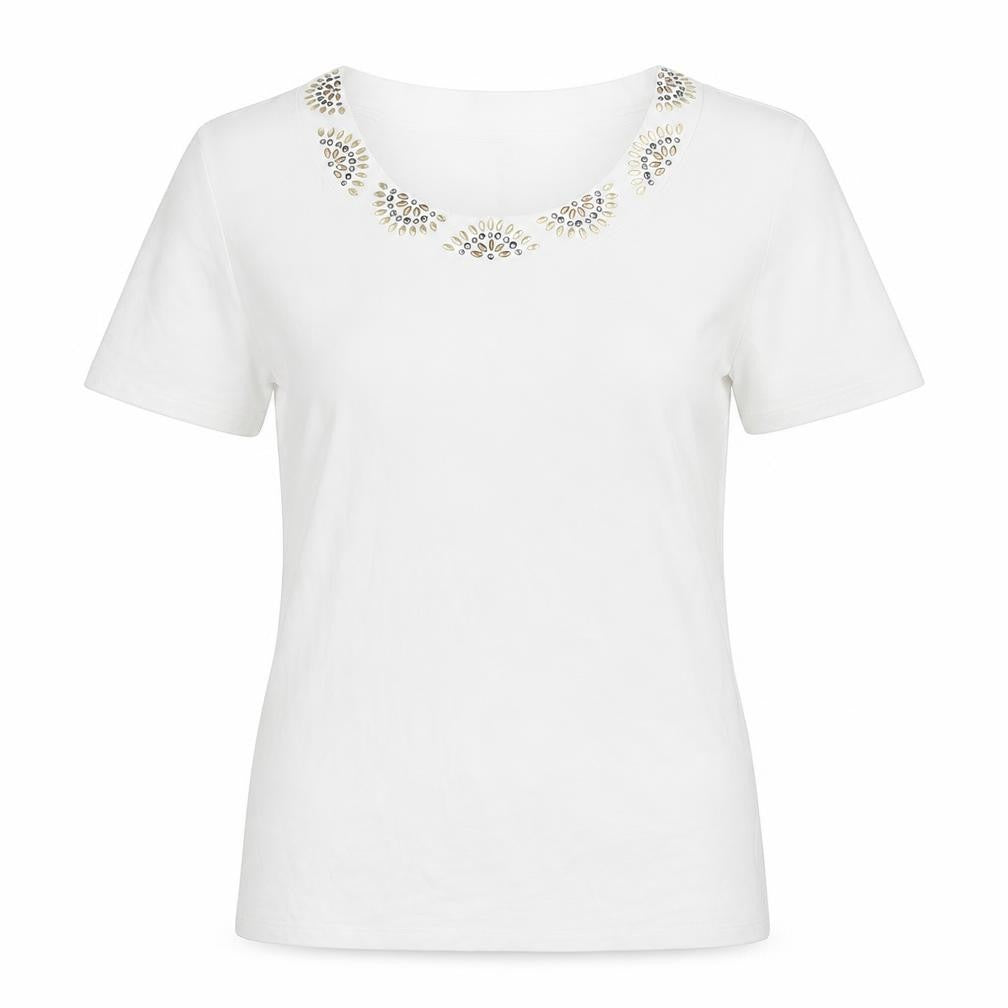 Style & Co Womens White  Cotton Basic Blouse Size L Round Neck