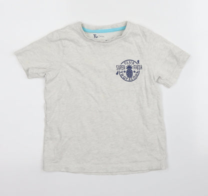 Tu Boys Beige  Cotton Basic T-Shirt Size 5-6 Years Round Neck