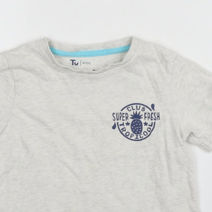 Tu Boys Beige  Cotton Basic T-Shirt Size 5-6 Years Round Neck