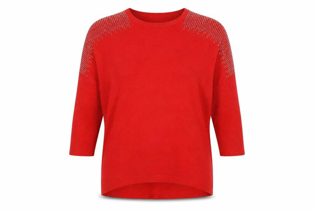 TU Womens Red Crew Neck  Viscose Tunic Jumper Size L