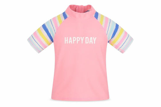 Lupilu Girls Pink Striped Polyester Basic T-Shirt Size 2-3 Years Mock Neck Zip - Happy Day