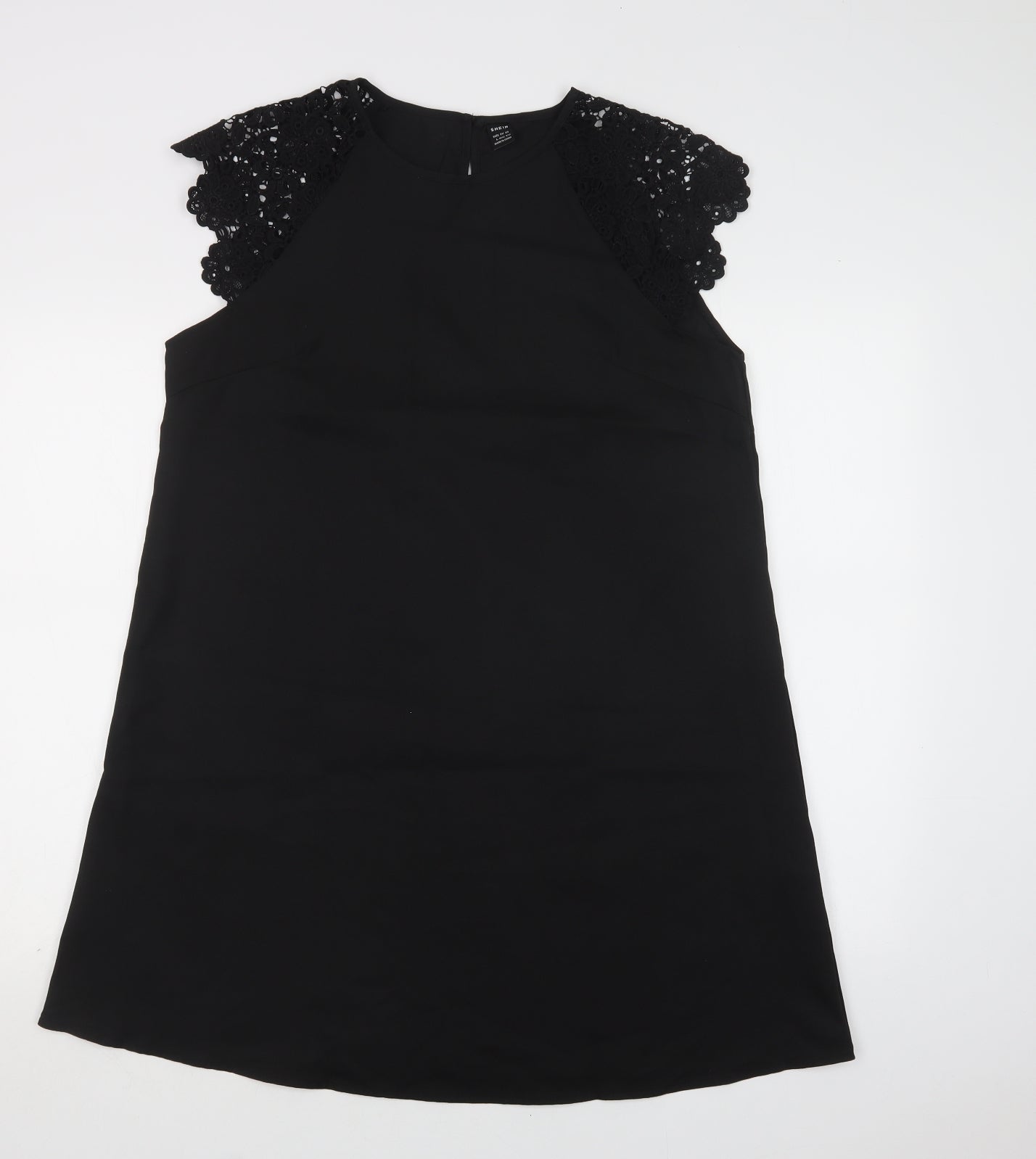 SheIn Womens Black  Polyester A-Line  Size L  Round Neck Button