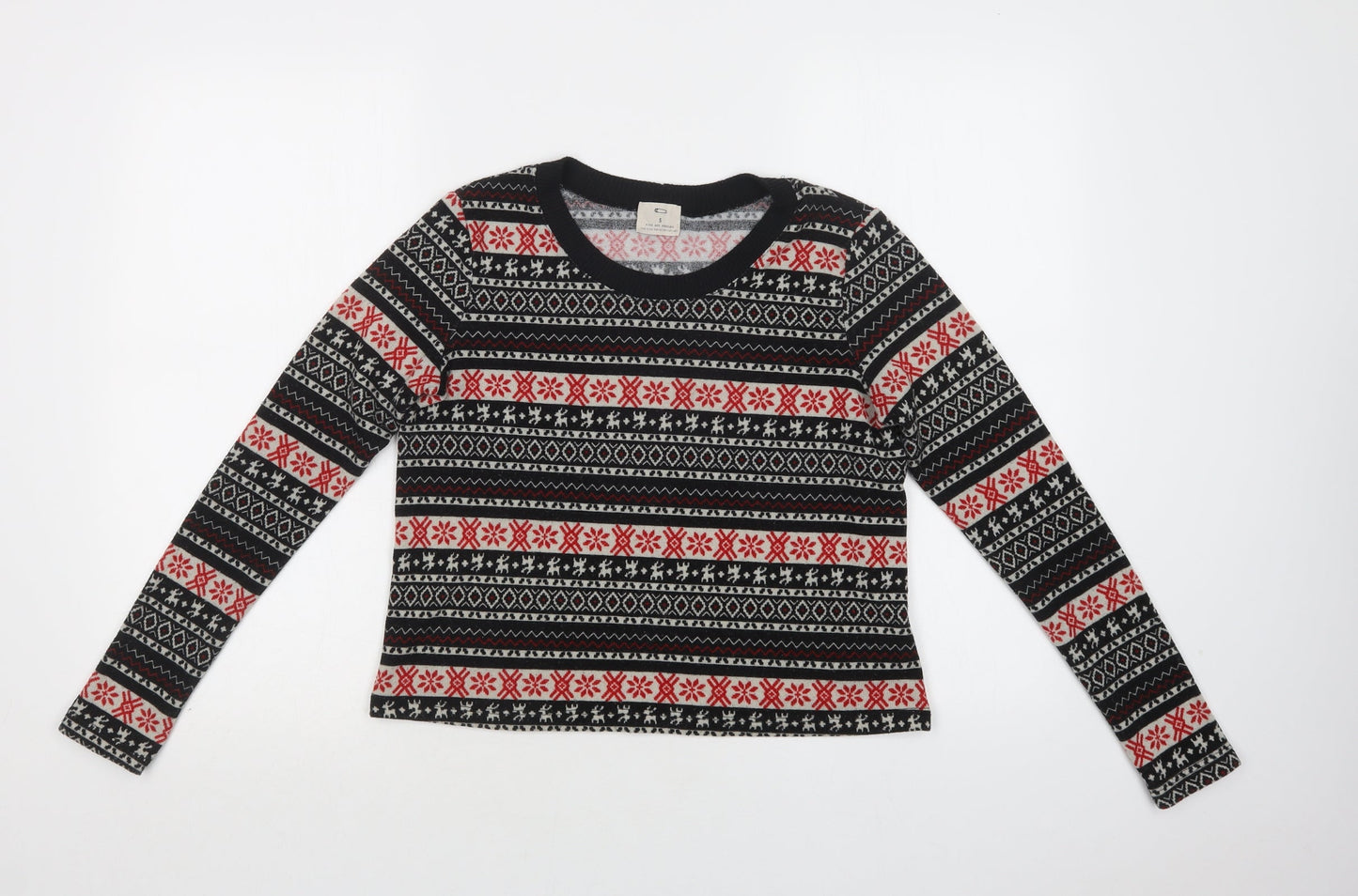 Pins & Needles Womens Black Crew Neck Fair Isle Polyester Pullover Jumper Size S