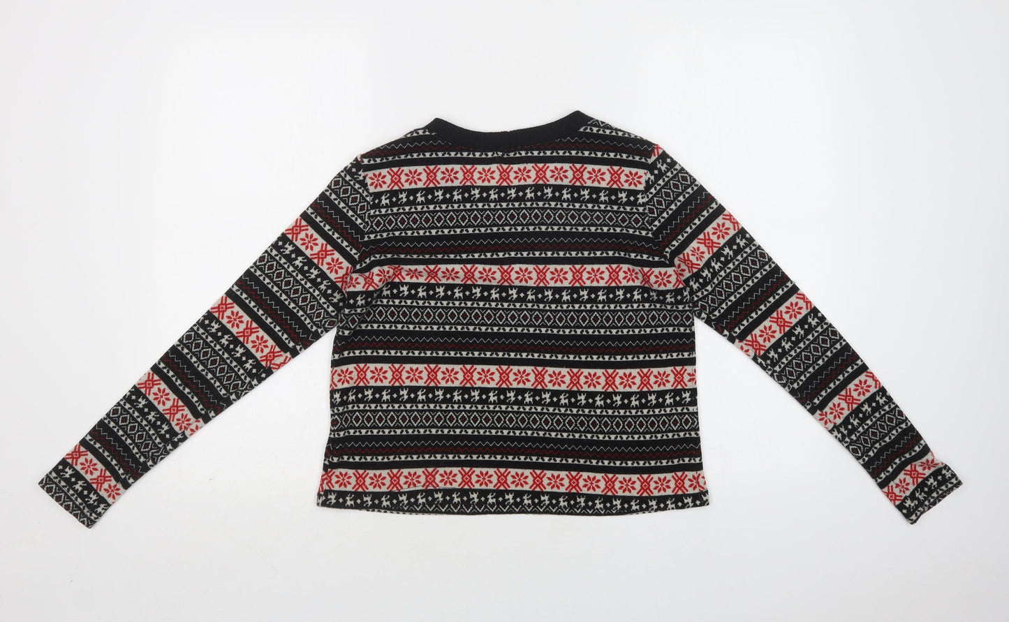Pins & Needles Womens Black Crew Neck Fair Isle Polyester Pullover Jumper Size S