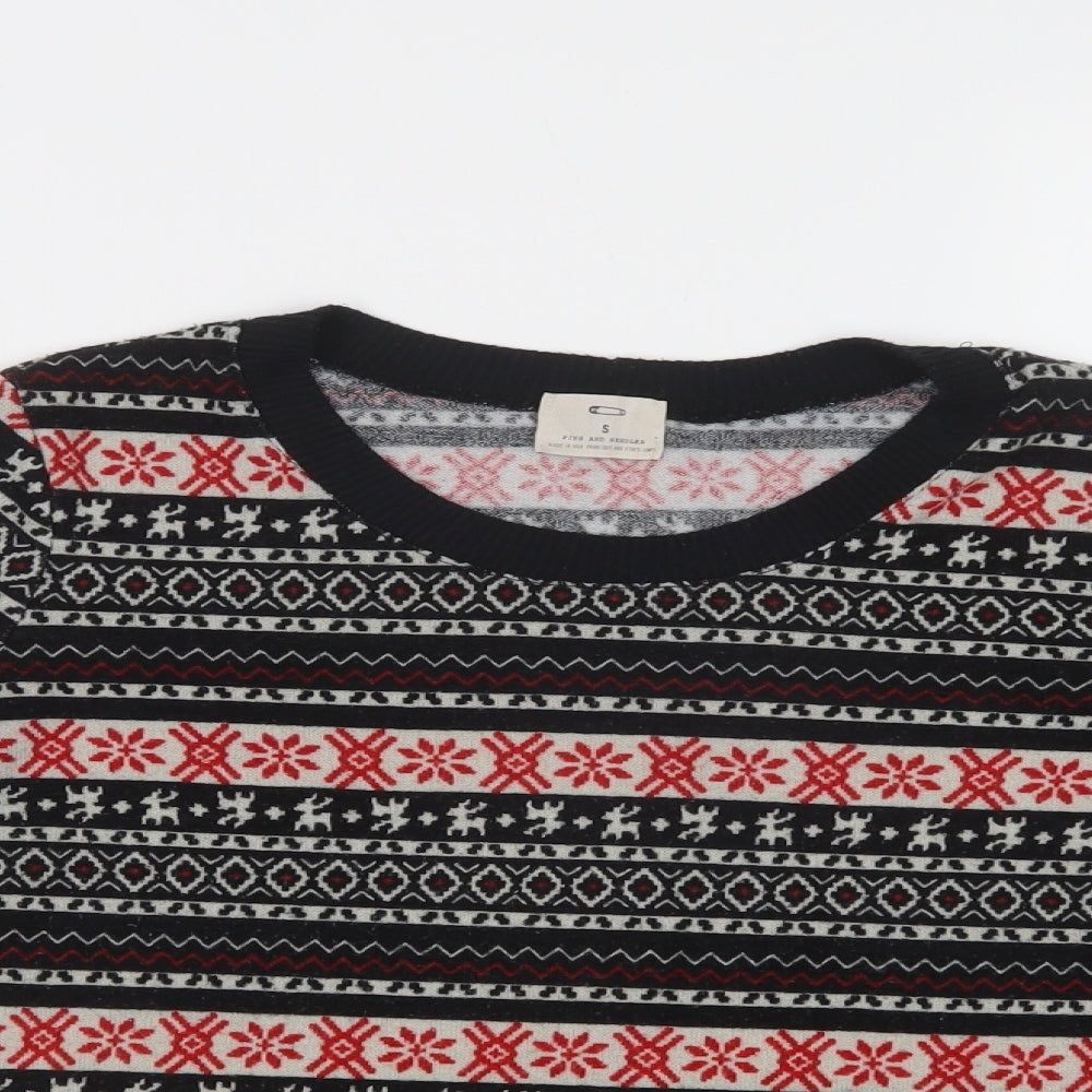 Pins & Needles Womens Black Crew Neck Fair Isle Polyester Pullover Jumper Size S