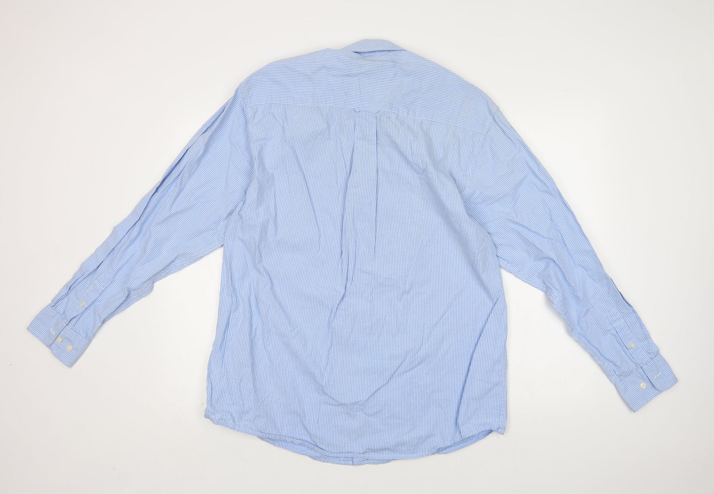 Lee Cooper Mens Blue Check Cotton  Button-Up Size L Collared Button