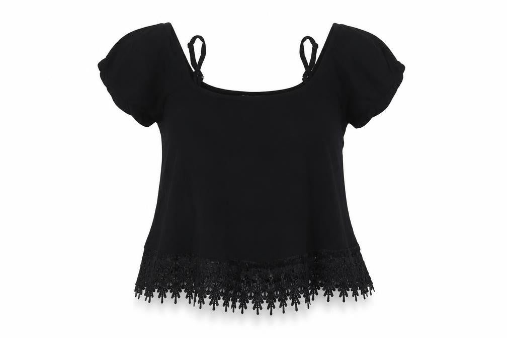 Select Womens Black  Polyester Basic Blouse Size 12 Square Neck - Lace Detail