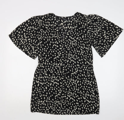 Boohoo Womens Black Animal Print Polyester Basic Blouse Size 10 Scoop Neck